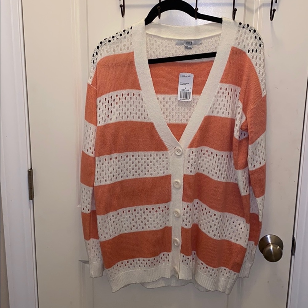 ***NEW coral and cream striped cardigan